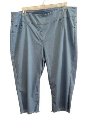 Ruby Rd. Womens 20W Blue Pull-On Capri Pants With Frayed Hem Stretch Fabric
